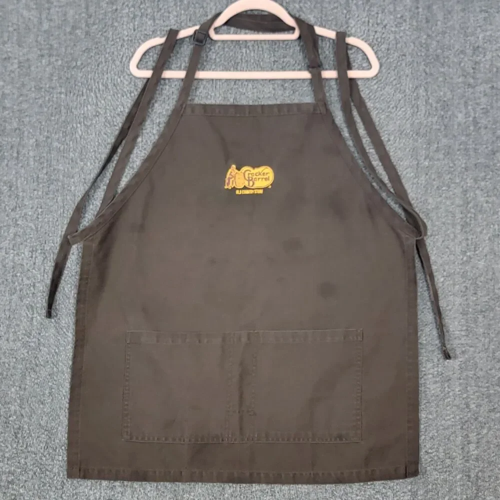 Lot of 2 Cracker Barrel Old Country Store Apron Brown Pockets Adjustable Bib